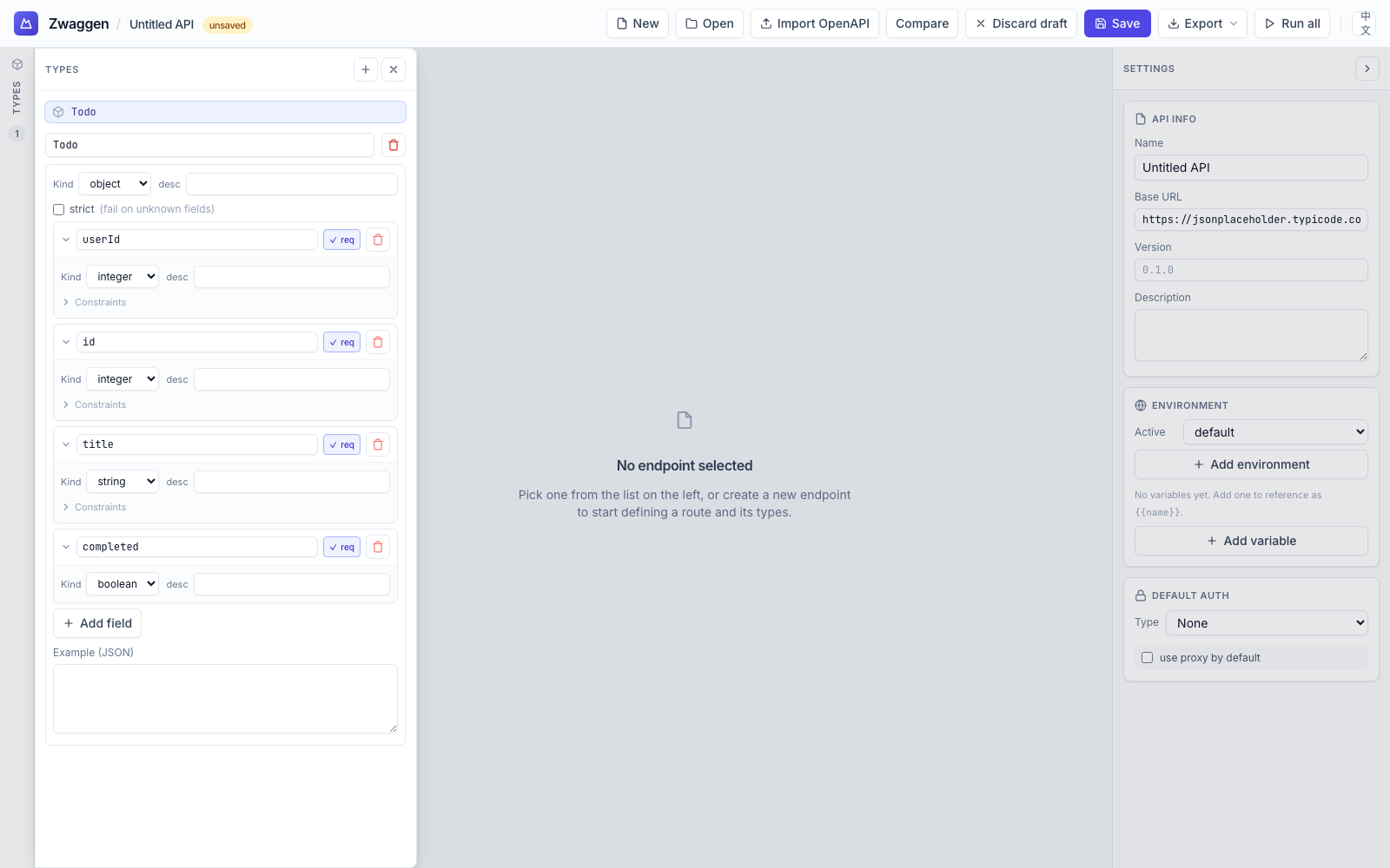 Todo type with userId, id, title, completed fields